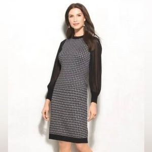 Mixt by Heidi Weisel Black White Stretch Knit Sweater Dress With Sheer Sleeves